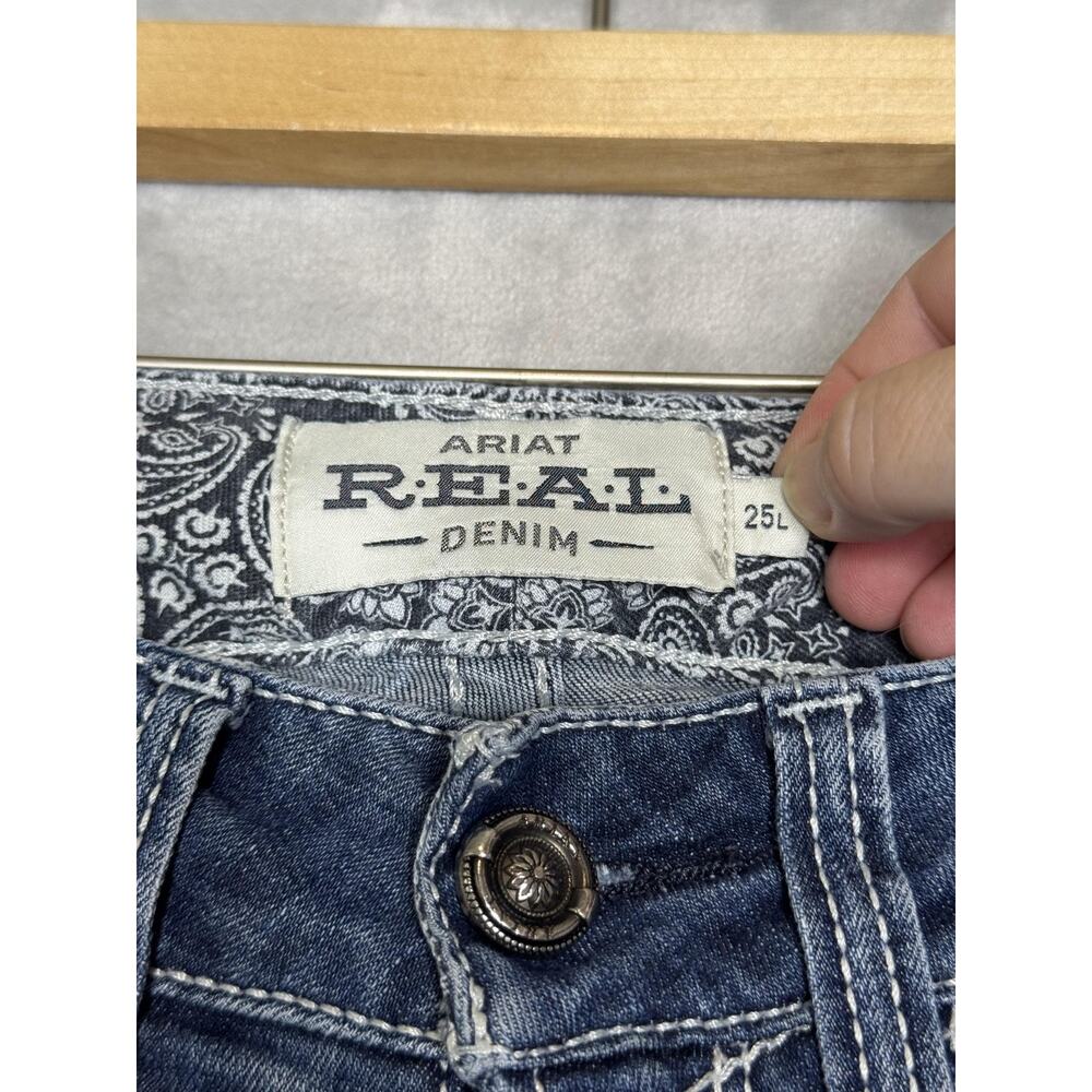 Ariat REAL Denim Jeans Womens 25L Bootcut Low Rise Stretch Embroidered Pockets - Picture 5 of 14